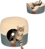 Cat Bed for Indoor Cats, 2-in-1 Convertible Cat Cave & Lounge Bed with Reversible Plush Cushion, Foldable Anti-Slip Cat House - Calming Cozy Hideaway for Kittens&Small Cats with Anxiety Relief, 15.7in