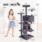 Cat Tree 53 inches Cat Tower for Indoor Cats Cat House with Replaceable and Removable Dangling Ball Cat Trees and Towers with Funny Toys, ASHY