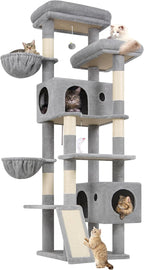 Globlazer 77" Cat Tree for Large Cats, Tall Cat Tower with Scratching Board & Thickened Stable Base, Skin-Friendly Multi-Level Activity Center for Multi-Cat Household, Maine Coon, S77C,Light Grey