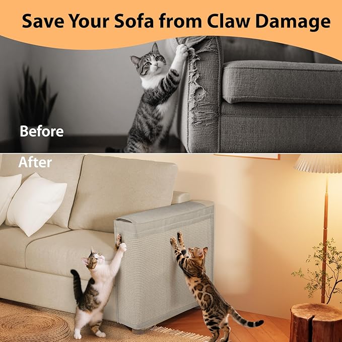 Couch Protector from Cat Claws - Color Matched Cat Scratch Pad for Both Side Arm,Couch Cover for Cats with Expanded Coverage Sisal Area, Universal Fit and No Left/Right Needed (Beige)
