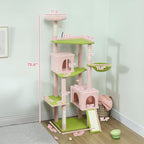 PawHut Flower Cat Tree, 74" Large Cat Tower for Indoor Kittens with 2 Spacious Condos, Sisal Scratching Posts, 2 Hanging Balls, Perches, Ramp, Bed, Pink