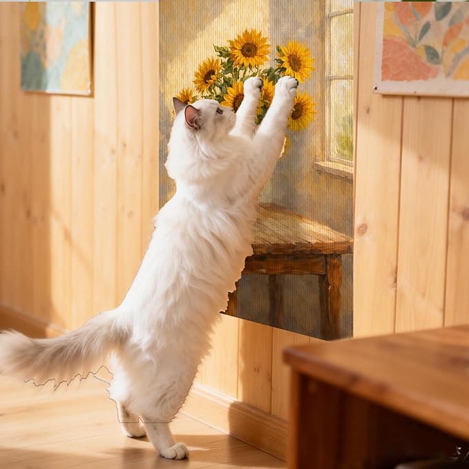 Nuxovilar Cat Wall Scratcher 15.3x23.6 Inches Polyester Synthetic Fiber, Sunflower in Blue Vase Print, wall scratchers for Indoor Cats, cat Scratching mat, Home Decor, Kitchen, Dining Area (2pcs)