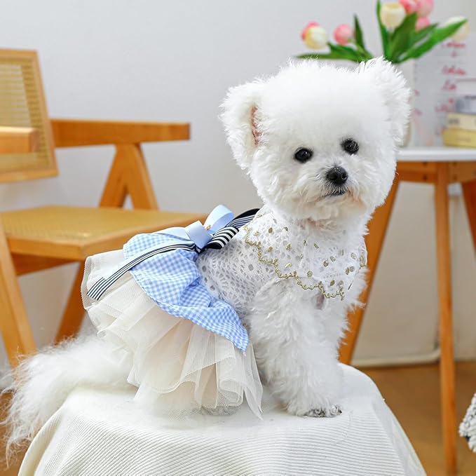 Furbabycare® Elegant Sweet Fashion Puppy Dog Blingbling Princess Skirt Pet Dog Lace Cake Camisole Tutu Dress J-Blue X-Small