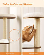 Feandrea Cat Tree, 64.6-Inch Modern Cat Tower, Multi-Level Condo with 5 Scratching Posts, Perch, Washable Removable Cushions, Cave, Rustic Brown UPCT166X01