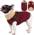 Queenmore Dog Jackets for Medium Dogs, Dog Coat with Harness Built in, Waterproof Pet Winter Coat with Zipper On Back Doggy Snowsuits Warm Soft Pet Jacket for French Bulldog, Poodle, Corgi, Burgundy M