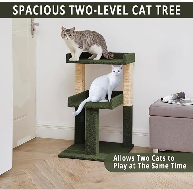 Lulu Large Cat Tree Tower with 2 Spacious Platforms, Sturdy Multi-Cat Condo with Sisal Scratching Posts, Stable Anti-Tip Design for Indoor Cats