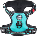 PoyPet No Pull Dog Harness, [Release on Neck] Reflective Adjustable No Choke Pet Vest with Front & Back 2 Leash Attachments(Mint Blue,L)