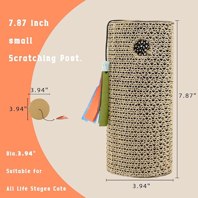 Mini Cat Scratcher & Toy - 7.87" Compact Scratching Post with Rolling Ball, Perfect for Kittens & Small Cats