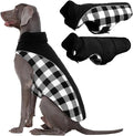 Kuoser Dog Winter Coat, Reversible Waterproof Dog Jacket with Leash Hole, Warm Dogs Fleece Vest Adjustable Doggy Cold Weather Clothes Plaid Christmas Outfit Pet Apparel for Extra Large Dogs, Black 3XL