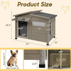 Outdoor Wooden Dog House for Small Dogs, Weatherproof Winter Dog Kennel with Openable Roof & Window, Chew-Resistant Frame, Cozy Indoor Shelter (Grey, 34" D x 22" W x 26.5" H)
