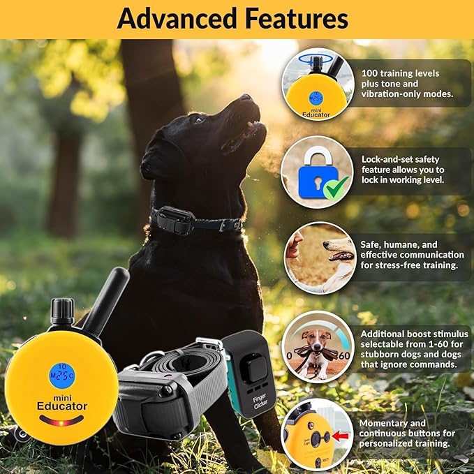 E-Collar – Educator ET-302T-C 1/2 Mile Waterproof Remote Dog Training Collar Includes Premium Finger Clicker Trainer, 100 Programmable Levels + Vibration + Light + Sound, Teal