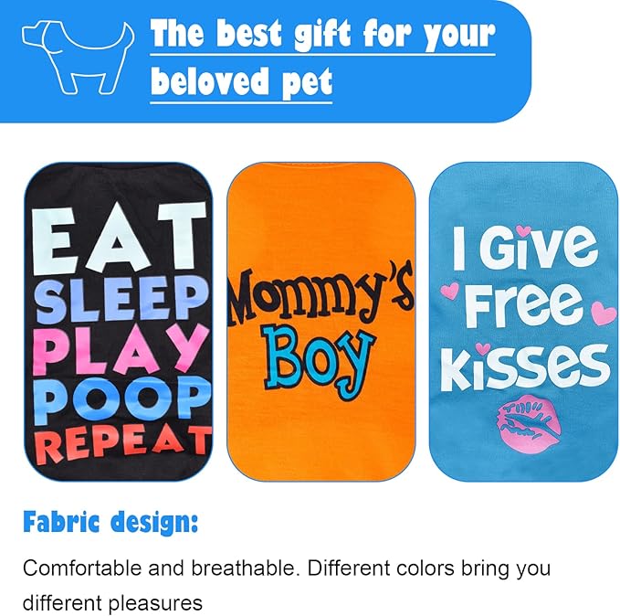 6 Pack Dog Clothes for Small Dogs Boy and Girl, Soft and Breathable Puppy Kitten Dog Shirts with Letters for Pet Cats, Winter Dogs' T-Shirts Apparel Sleeveless Vests for Chihuahua Yorkies