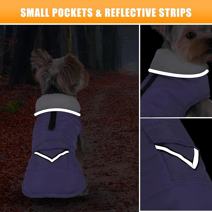 iBuddy Dog Winter Coat for Extra Small Dogs, Easy on XS Dog Snow Jacket Velcro Waterproof Pet Puffer Clothes with Harness Hole Adjustable Reflective Quilted Dog Cold Weather Vest for Girl 8-12 Pounds