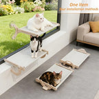Cat Window Perch, Adjustable 4 in 1 Cat Hammock, Cats Window Bed for Windowsill, Bedside, Floor, Reinforced Wood and Metal Frame,4 Strong Suction Cups, Cordless Design(Beige, 18inch)