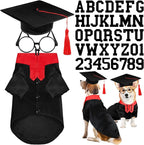 5 Pcs Dog Graduation Costume Set Include 2026 Pet Graduation Gown with Stole Puppy Grad Cap Lensless Glasses DIY Letter Stickers for Dogs Cats Holiday Costume Accessory(Black Red,L)