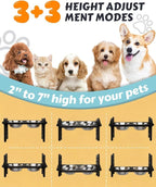 Elevated Dog Bowls, Adjustable Raised Dog Bowl Stand for Small Size Dogs and Cats, 15°Tilted Elevated Cat Bowls, Durable Bamboo Dogs Feeder with 2 Stainless Steel Bowls and Non-Slip Feet
