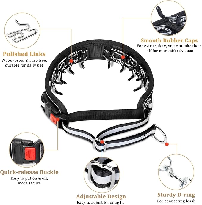 Mayerzon Martingale No Pull Dog Collar, Reflective Walking Collar for Large Medium Dogs Pitbull Belgian Malinois Doberman that Pull, Anti Pull Dog Collar (Black, X-Large,3mm,18"-26" Neck)