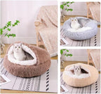 Cat Bed Round Fluffy Hooded Cat Bed Cave, Anti-Anxiety Cave Bed with Hooded Blanket, Cozy Cuddler Luxury Puppy Pet Bed, Anti-Slip Bottom and Machine Washable (Brown, Medium)