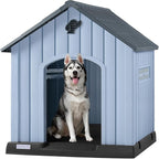 PUKAMI Large Dog House Outdoor Indoor, Plastic Dog House Weatherproof for Large Dogs, Sturdy Puppy Shelter with Air Vents and Elevated Floor, Easy Clean and Assemble (Grey, 37.2" D x 40" W x 40" H)