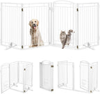 Metal Freestanding Dog Gate with Cat Door for Indoor/Outdoor,80" Extra Wide Foldable Pet Gate,32" Tall Foldable Indoor Dog Fence for Large Openings Stairs,Deck,Yard,Doorways(4 Panels,White)