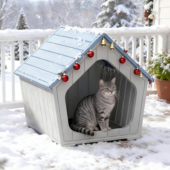 KAMABOKO Outdoor Cat House – Durable Pet Shelter with Ventilation for Indoor & Outdoor, Removable Roof, Easy to Clean, Comfortable Cozy Hideout for Cats(Blue)