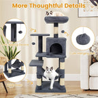 SUBARASHII 44" Multi-Level Cat Tree with Spacious Top Perch, 2-Door Condo & Hammock for Indoor Cats -Gray