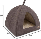 Best Pet Supplies Cat Bed for Indoor Cat, Domed Tent House with Removable Pillow, Covered Cat Cave for Small Dog, Puppies and All Breeds of Cats - Brown Linen, 19 x 19 x H:19"