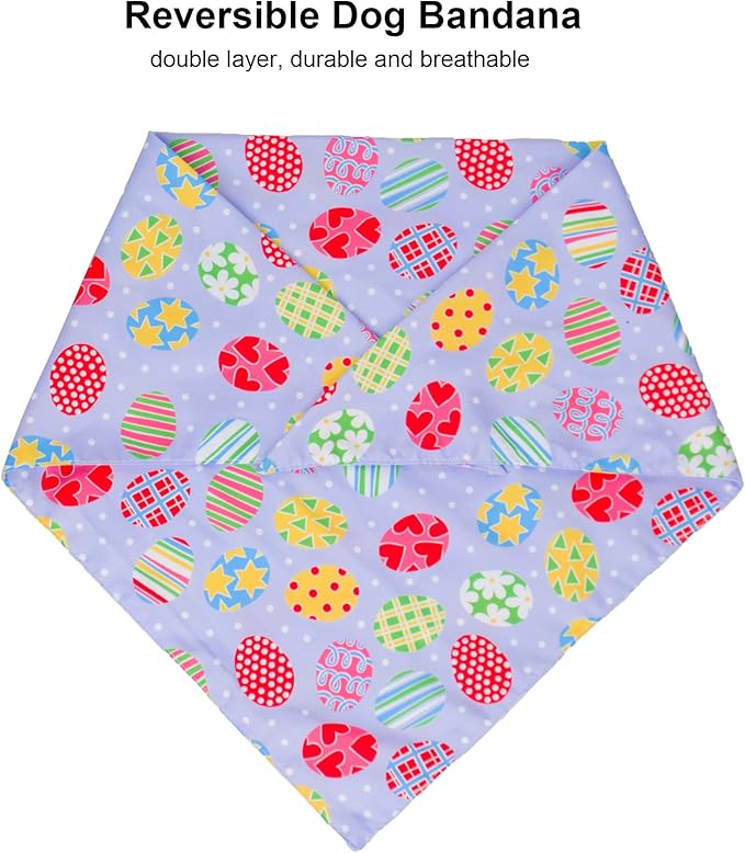 ADOGGYGO Easter Dog Bandana, Multiple Sizes Offered, Reversible Triangle Easter Bandana Scarf for Medium Large Dogs Pets (Large)