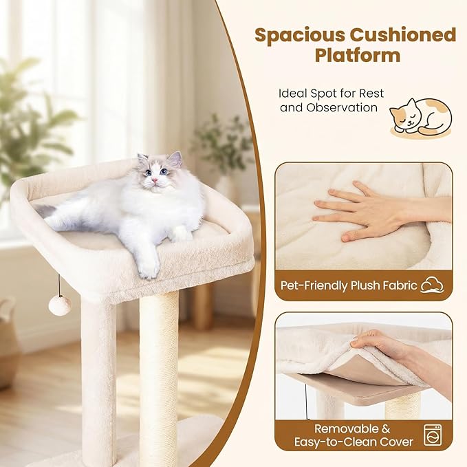 Tangkula Tall Cat Tree, 63 Inch Multi-Level Wood Cat Tower with Sisal Scratching Posts & Mat, 2-Story Condo, Plush Padded Top Perch, Dangling Ball, Modern Cat Tree Tower for Indoor Cats Large Adult