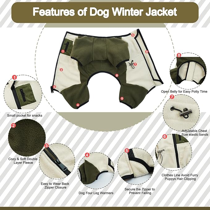 DENTRUN Dog Winter Coat - Polyester Jacket, Pajamas Turtleneck Sweater - Puppy Cold Weather Outfit - Thermal Bodysuit - Soft Jumpsuit