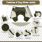 DENTRUN Dog Winter Coat - Polyester Jacket, Pajamas Turtleneck Sweater - Puppy Cold Weather Outfit - Thermal Bodysuit - Soft Jumpsuit