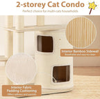PETSITE 60 Inch Modern Tall Cat Tree for Indoor Cats, Wooden Cat Tree Tower with 2-Story Condo, Sisal Scratching Posts and Board, Top Perch, and Round Napping Bed, Soft Washable Cushions Covered