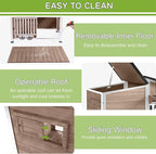 Dog House Outdoor with Bowls Weatherproof Dog Kennel with Anti-Chewing Iron Frame Dog Shelter for Small Medium Dogs(Light Brown)