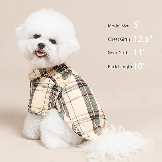 PUPTECK Plaid Dog Shirt, Cute Puppy Cat Polo T-Shirt, Soft Pet Clothes Boy Girl Outfit for Small Medium Dogs, Costume S