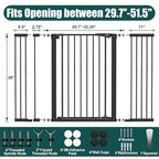 keny 36" Extra Tall Baby Gate for Stairs, 29.7-51.5" Adjustable Width Auto Close Dog Gate for Doorways Hallways, Easy Walk Thru Pet Gate with 21.1" Large Opening Door, Black