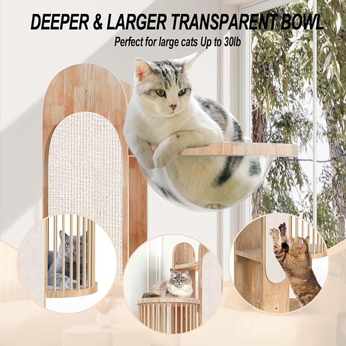 Modern Cat Tree Tower for Indoor Cats, 67" Tall Solid Wooden Cat Tower with Scratching Posts, 6 Level Natural Luxury Cat House, Washable Cushions Cat Furniture for Large Multi-Cat Households White