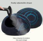 MEOWFIA Cat Cave – Premium Felt Cat Bed for Indoor Cats, Handmade Merino Wool (Black Aqua, Medium)