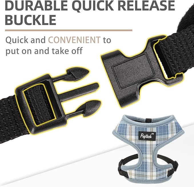 PUPTECK Soft Mesh Dog Harness and Leash Set Pet Puppy Cat Comfort Padded Vest No Pull Harnesses, Sky Blue, L