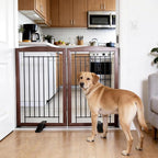 ZJSF Freestanding Dog Fence Indoor, Foldable Dog Gate for Doorways, Stairs or Hallways, Sturdy Wood Extra Wide Pet Gate with Support Feet for The House, Brown, 32 "Height-2 Panels