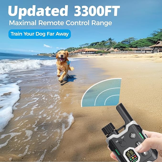Dog Shock Collar - 3300FT Remote Dog Training Collar, Waterproof Rechargeable e-Collar with 4 Humane Modes & 2 LED Anti-Lost Lights for 10-120lbs Small/Medium/Large Dogs(Blue)