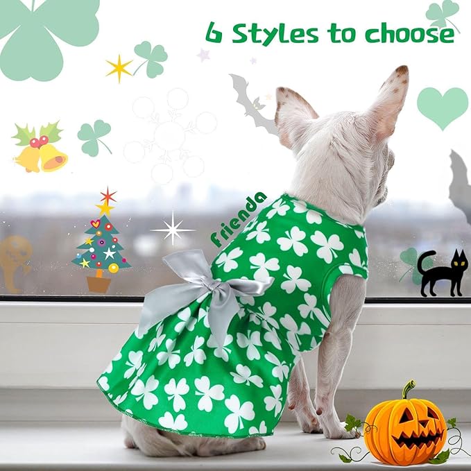 Frienda 6 Pack Valentines Day Dog Costume St. Patrick's Independence Day Christmas Halloween Thanksgiving Dress Bow Puppy Pack Girl Cat Birthday American Flag Dog(M (5-7lbs))