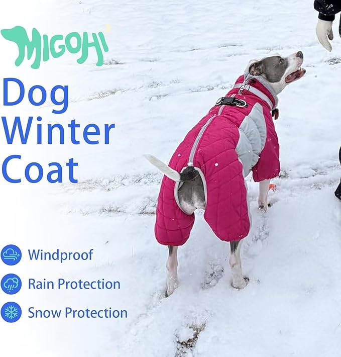 MIGOHI Full Body Dog Coat - Warm Reflective Winter Coat for Medium Dogs with Harness,Turtleneck Dog Fleece Jacket,Four-Leg Windproof Puffer Jackets Snowsuit with Zipper for Small Medium Large Dogs,M