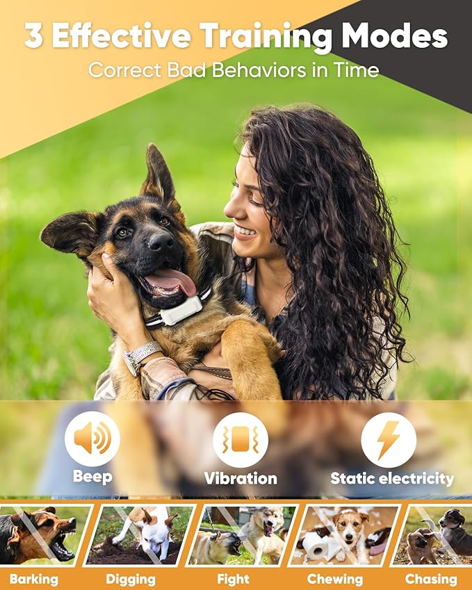 Remote Training Collar with LED Light – 3300FT Range, Rechargeable & Waterproof, Beep and Vibration Modes with Adjustable Levels, Reflective Strap for Small Medium Large Dogs（White）