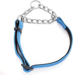 Martingale Dog Collars Adjustable Soft Nylon Reflective Collars with Stainless Steel Chain Walking Training Collars Heavy-Duty Puppy Chain Collars for Small,Medium,Large Dogs(Blue,L)