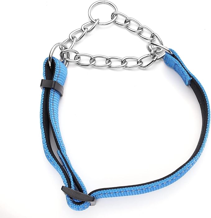 Martingale Dog Collars Adjustable Soft Nylon Reflective Collars with Stainless Steel Chain Walking Training Collars Heavy-Duty Puppy Chain Collars for Small,Medium,Large Dogs(Blue,S)
