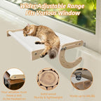 Cat Window Perch, Adjustable 4 in 1 Cat Hammock, Cats Window Bed for Windowsill, Bedside, Floor, Reinforced Wood and Metal Frame,4 Strong Suction Cups, Cordless Design(Beige, 18inch)