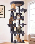 Taoqimiao 73 Inch Cat Tree XXL, Cat Tower for Indoor Cats, Large Cat Tree for Big Cats, Enlarged Platform, 2 Spacious Cat Condos, 9 Scratching Posts, 2 Cozy Baskets, F30G Smoky Gray
