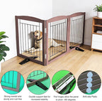 Dog Fence Indoor,Dog Gate Indoor for Doorway pet gate -3-Panel Freestanding, Hallways, House or Stairs -60x32-Inch Retractable Foldable Expandable Wood Pet by SFJC (Brown) ﻿