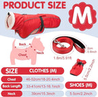 Winter Dog Coat and Snow Boots with Heavy Duty Dog Leash Waterproof Puppy Winter Jacket Cold Weather Coats Set Reflective for Small Medium Size Dogs Walking (Medium)