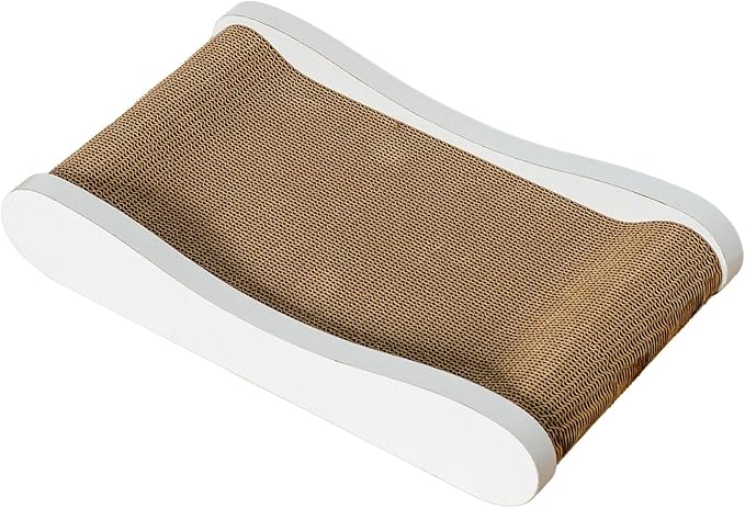 Claw Surfer Cat Bed - Cat Scratcher Bed & Lounge – Heavy Duty High-Density Cardboard, Lasts 5X Longer. Modern Curved Scratching Pad with 20mm White Frame. Non-Toxic, No Mess, White